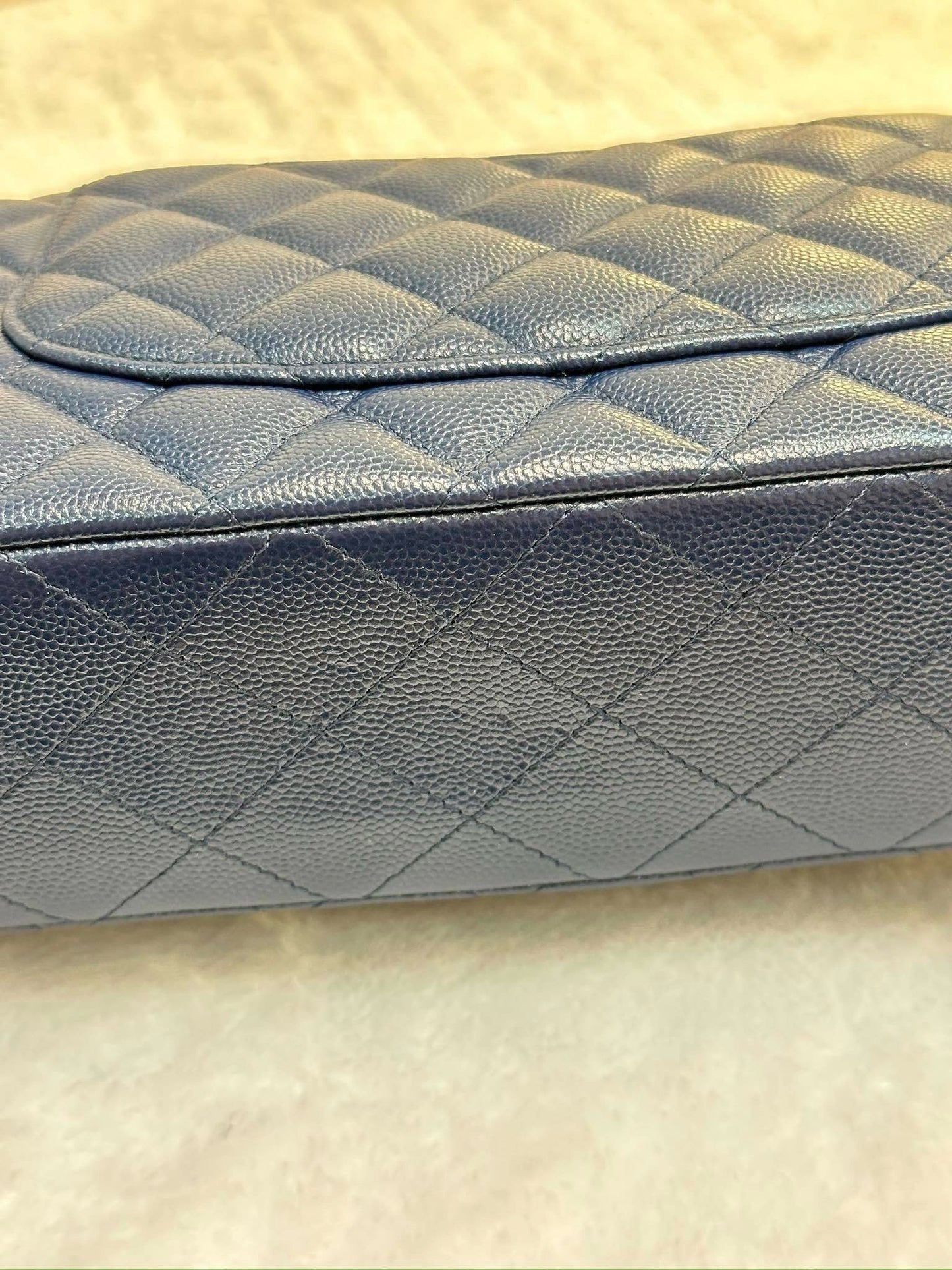 Chanel Medium Classic Caviar Double Flap Navy Blue Bag LGHW
