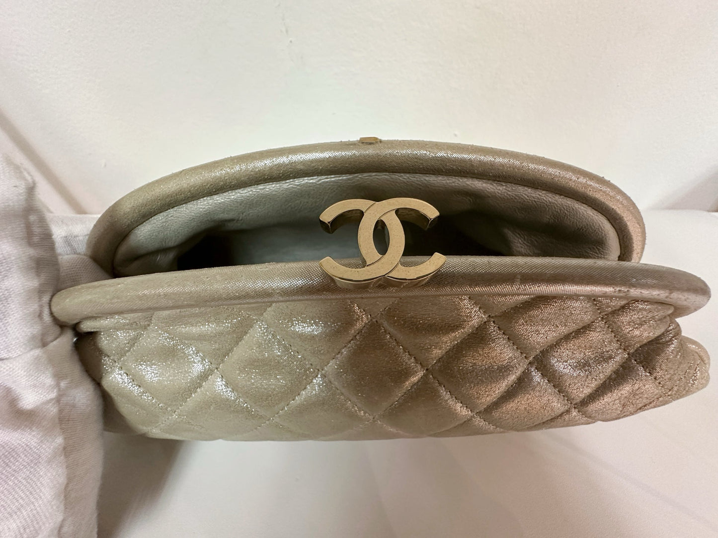 Chanel Timeless Clutch Bag shinny gold beige colour