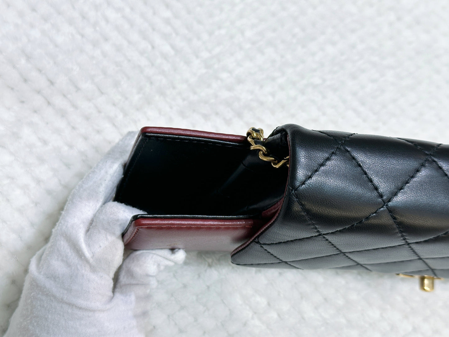 Chanel Pre-owned Classic Flap Gabrielle Brasserie Menu Clutch Burgundy and Black Lambskin Antique GHW 2163 holo card