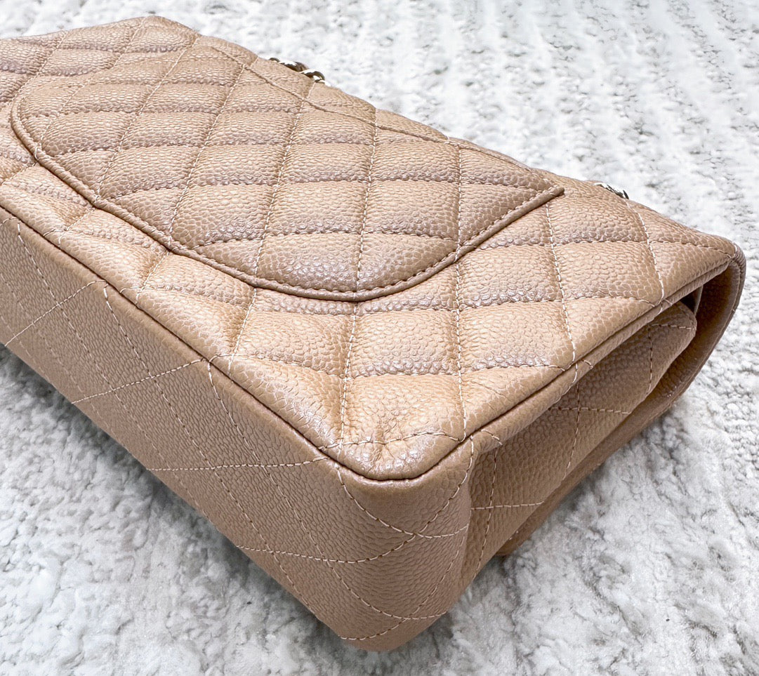 CHANEL Caviar Quilted Medium Double Flap Beige
