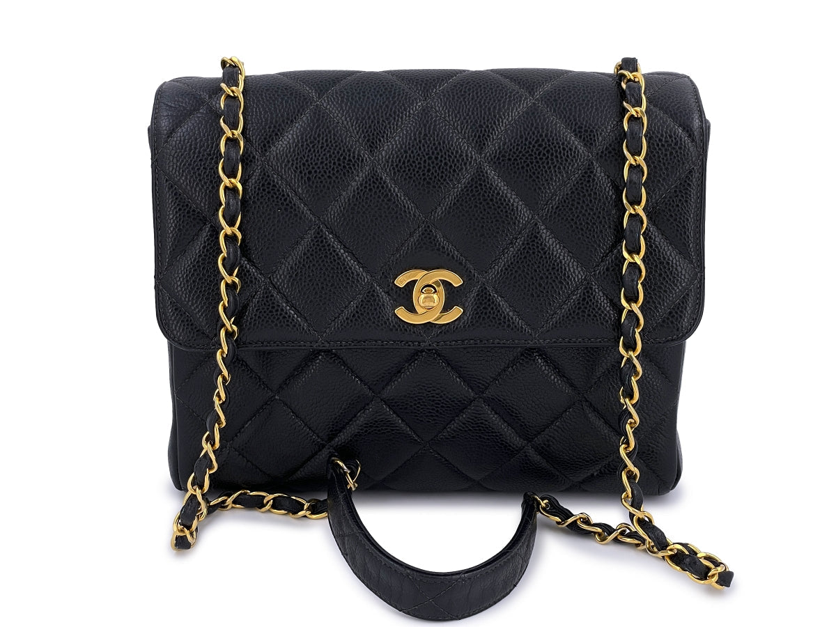 Chanel Vintage Black Caviar Square Classic Flap Crossbody Bag 24k GHW