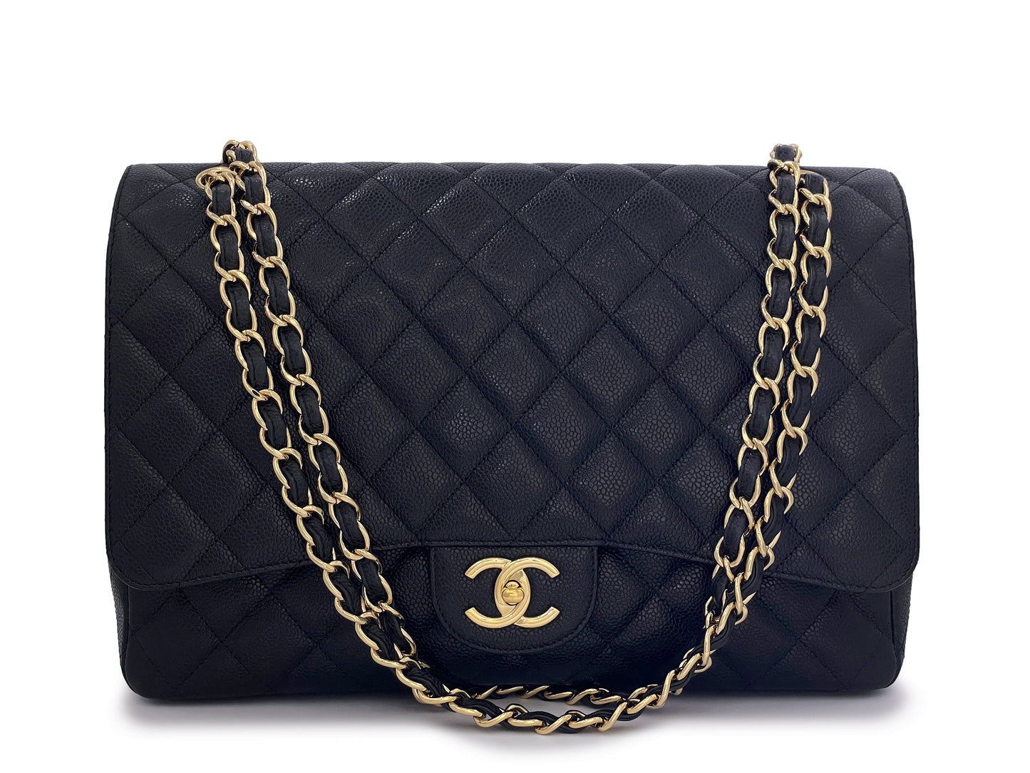Chanel Black Caviar Maxi Flap Bag Classic Double GHW