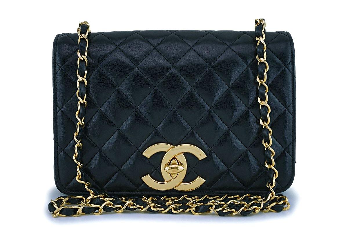 Rare Chanel Vintage Black Lambskin Big CC Small Classic Flap Bag 24k GHW SOL