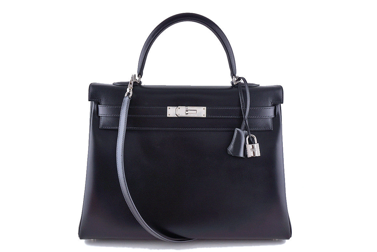Hermes Black 35cm Box calf Kelly Retourne Bag