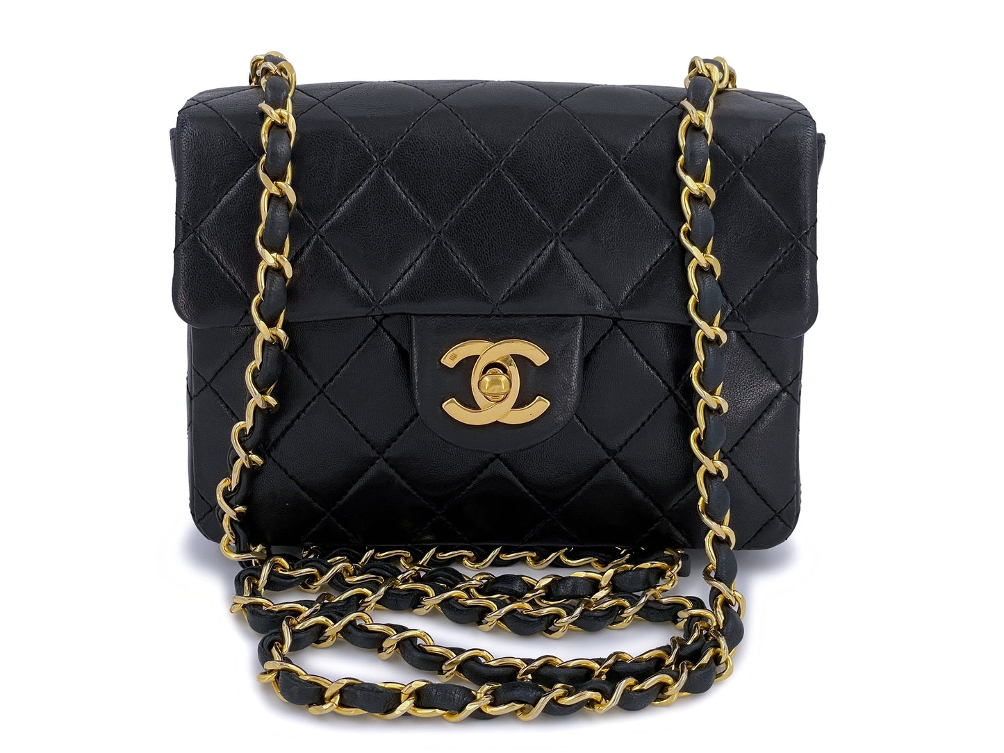 Chanel Vintage Black Square Mini Classic Flap Bag 24k GHW Lambskin