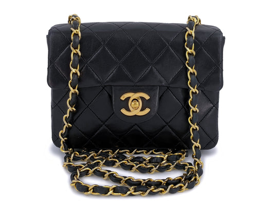 Chanel Vintage Black Square Mini Classic Flap Bag 24k GHW Lambskin