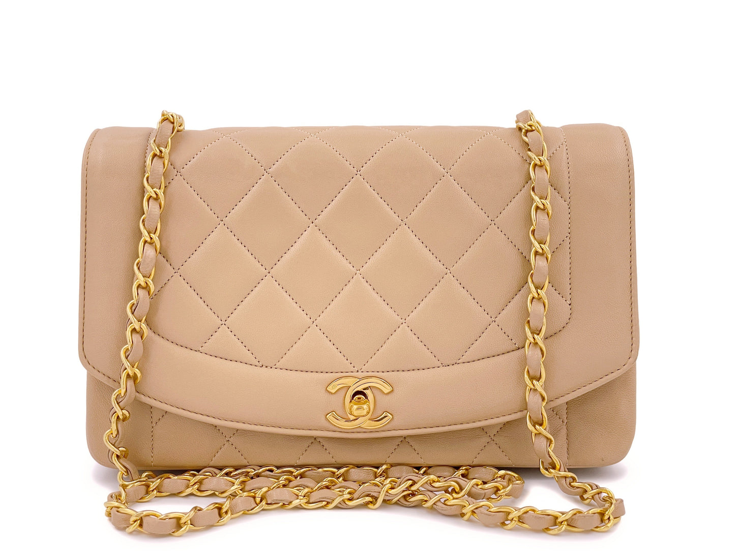 Chanel 1991 Vintage "Milk Tea" Beige Diana Flap Bag 24k GHW Collector's Set