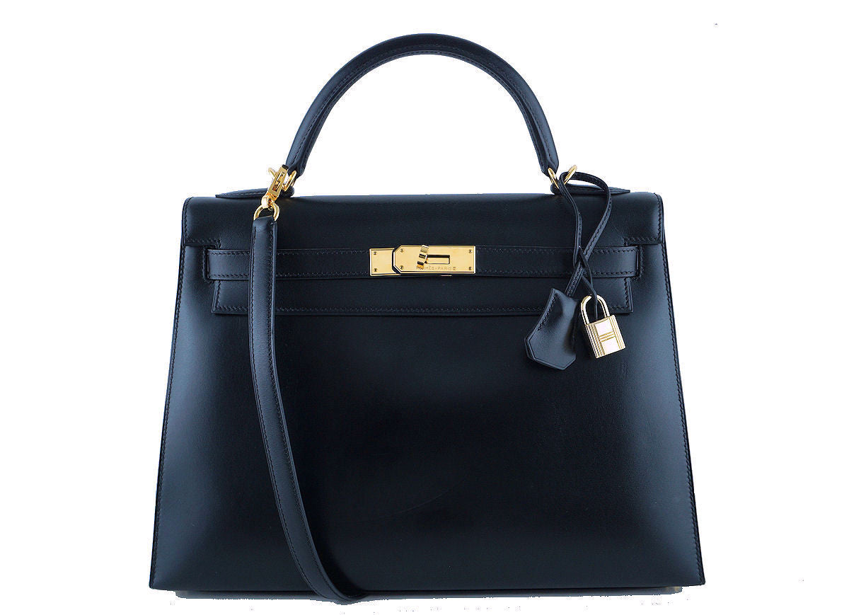 Hermes Black 32cm Box calf Kelly Sellier Bag, GHW