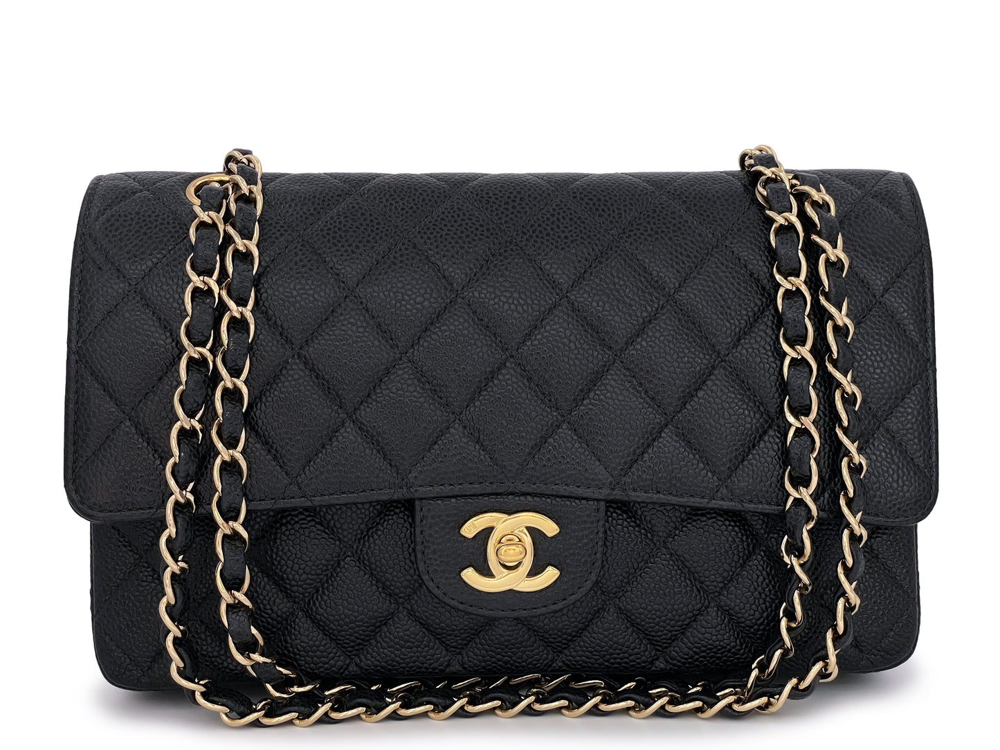 Chanel 2002 Vintage Black Caviar Medium Classic Double Flap Bag 24k GHW