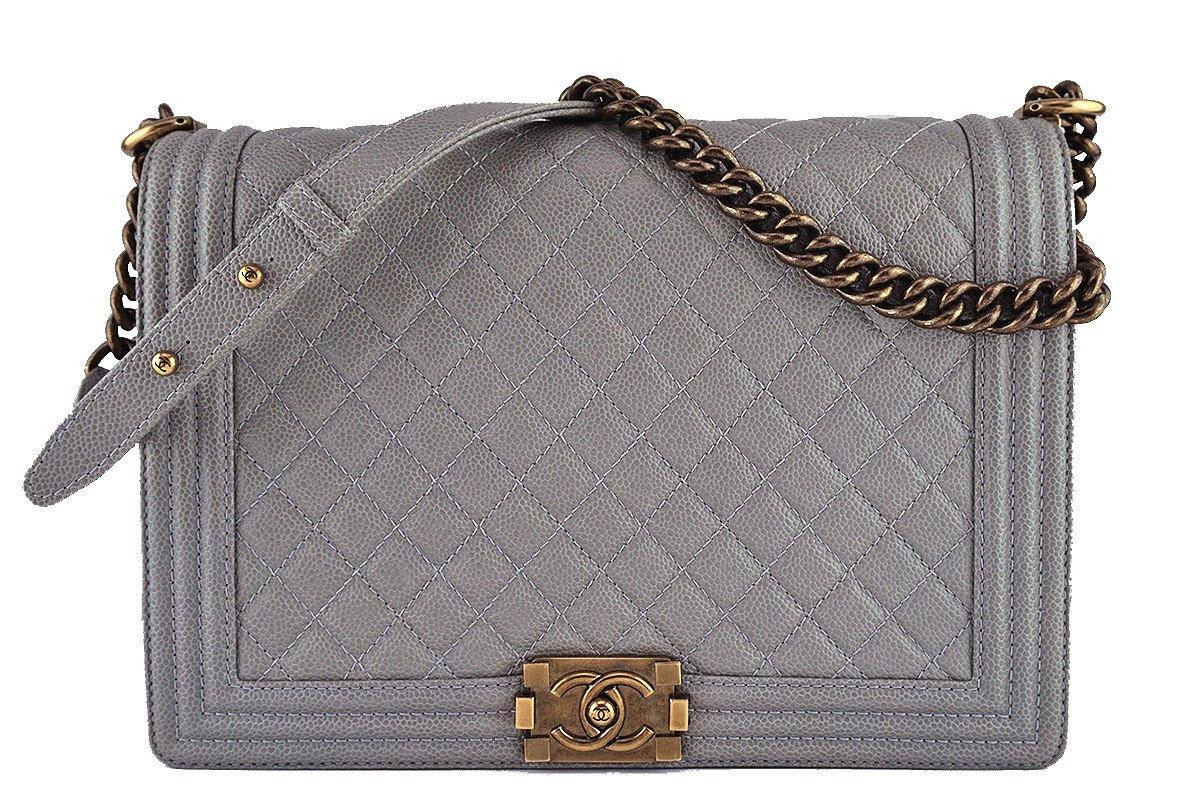 Chanel Taupe Gray Caviar Large "Jumbo" Boy Classic Flap Bag WB8