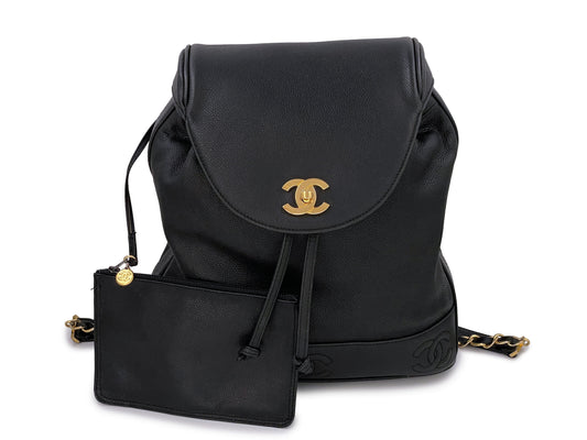 Chanel Vintage Black Caviar Backpack Bag 24k GHW