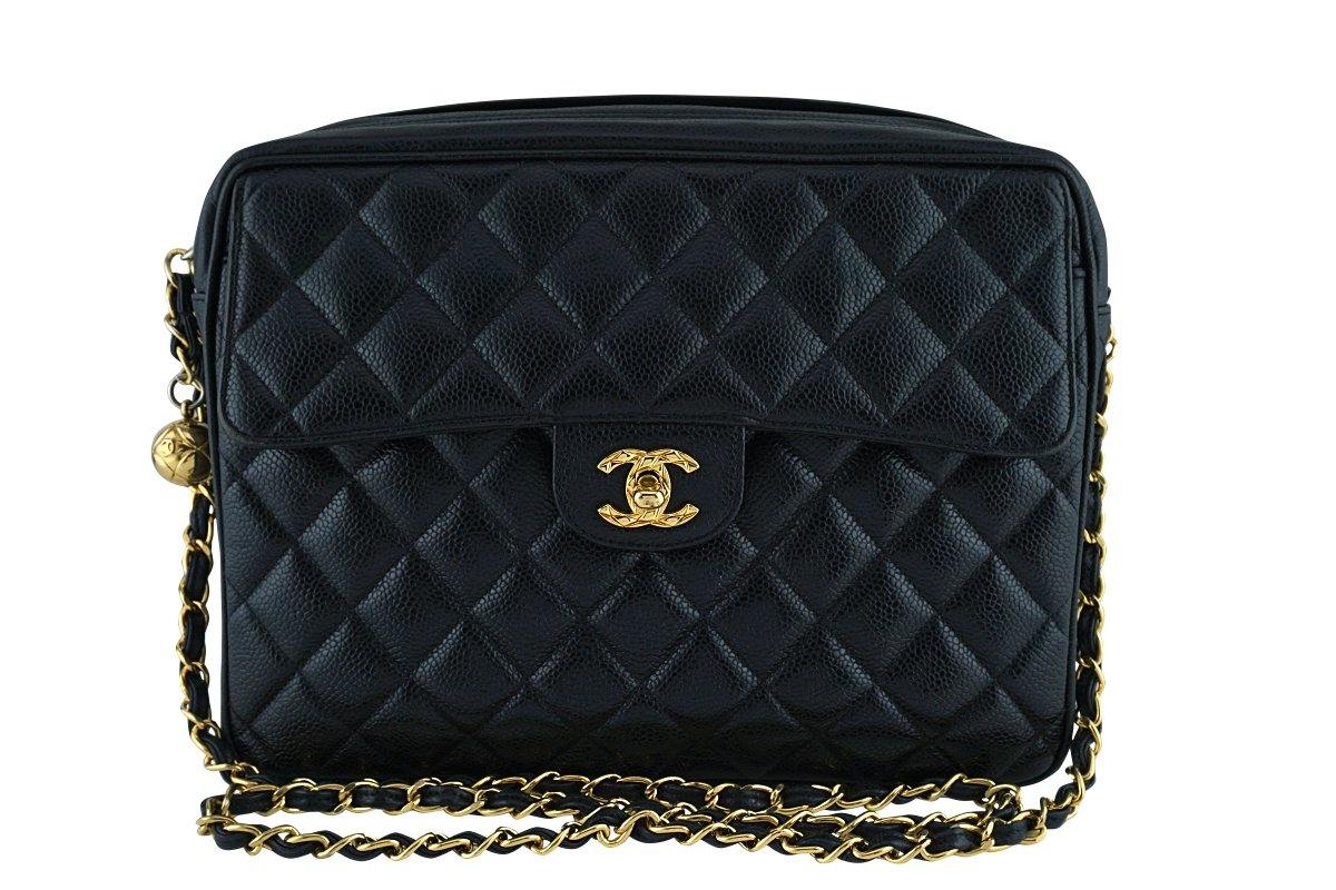 Chanel Vintage Caviar Classic Black Quilted Flap Camera Purse Bag