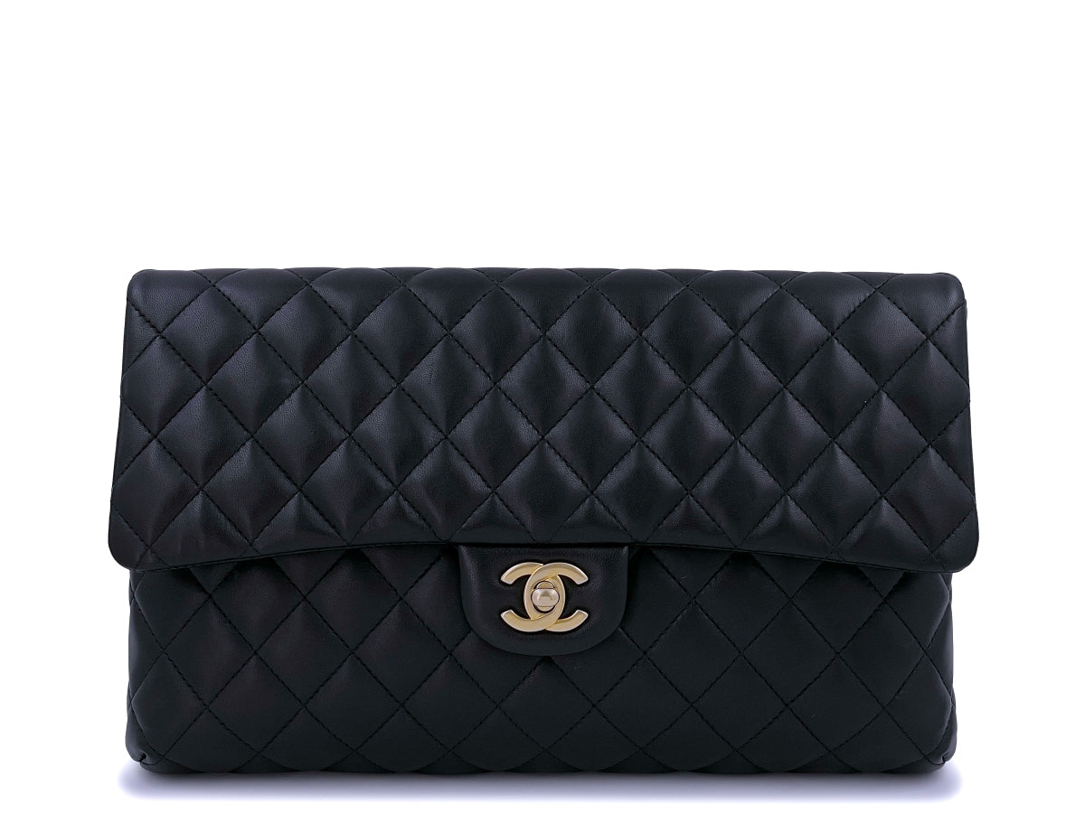 Chanel Black Lambskin Timeless Classic Clutch Bag GHW