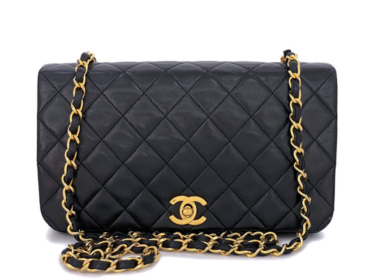 Chanel 1989 Vintage Black Full Flap Bag 24k GHW Lambskin