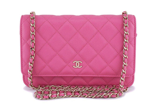 NIB 19C Chanel Caviar Pink Classic Wallet on Chain WOC Flap Bag GHW