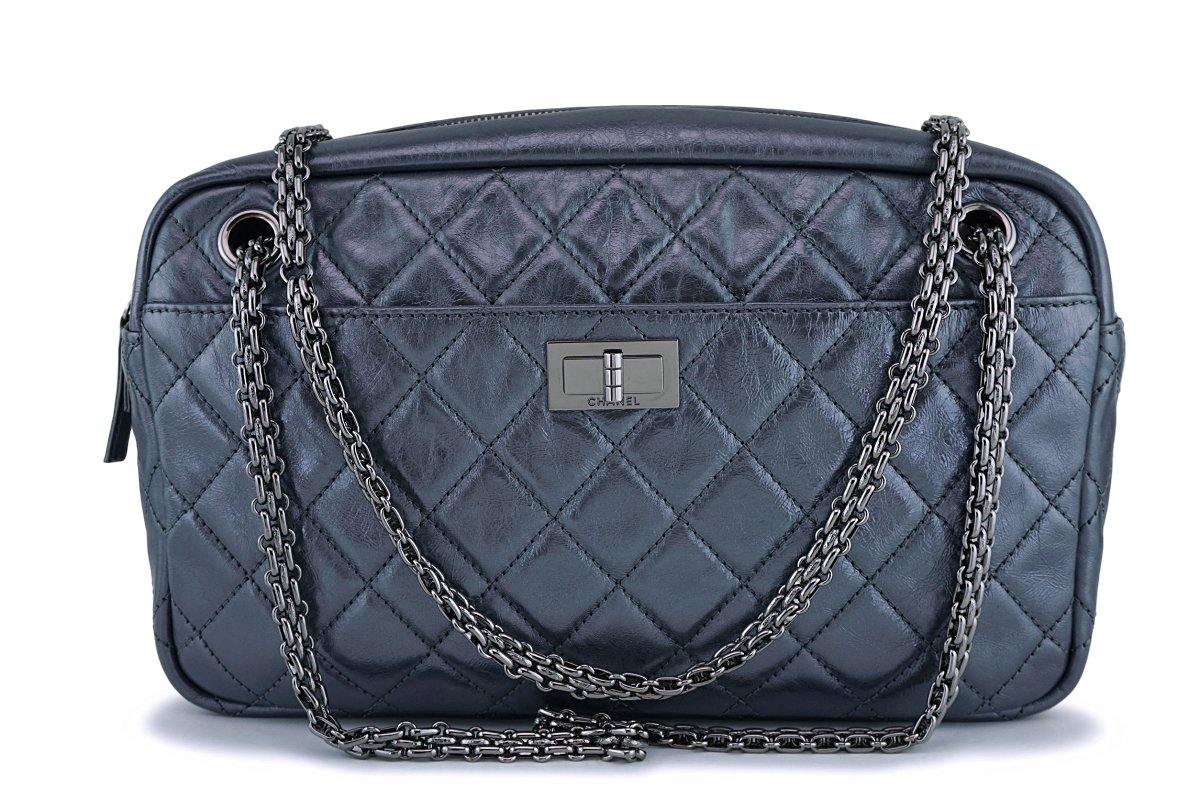 Chanel Dark Gray Silver Metallic Reissue Classic Camera Case Bag RHW