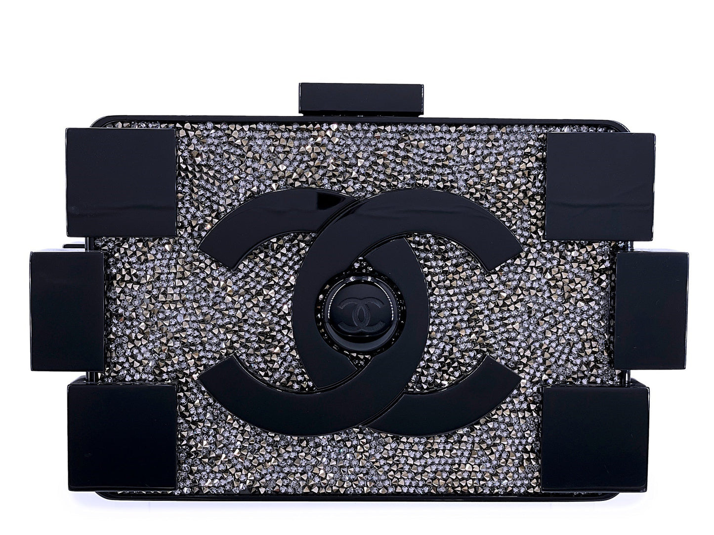 Chanel Lego Minaudière Strass Crystal Black Clutch Bag RHW 2013 Plexiglass ECY