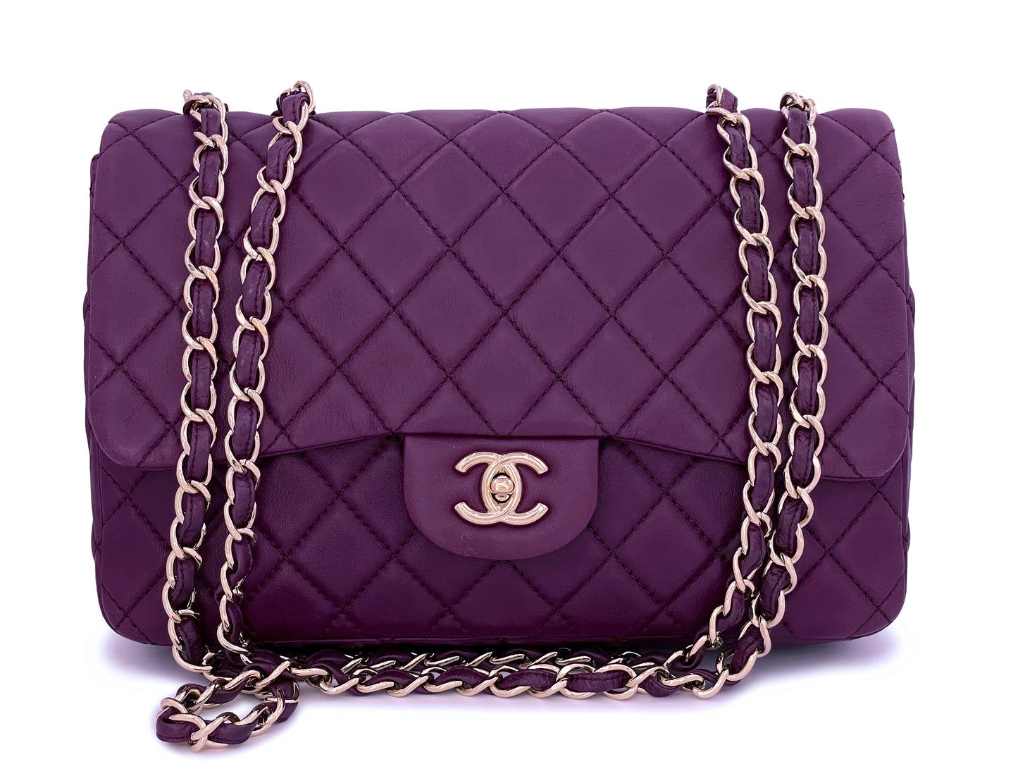 Chanel Plum Violet Purple Jumbo Classic Flap Bag GHW