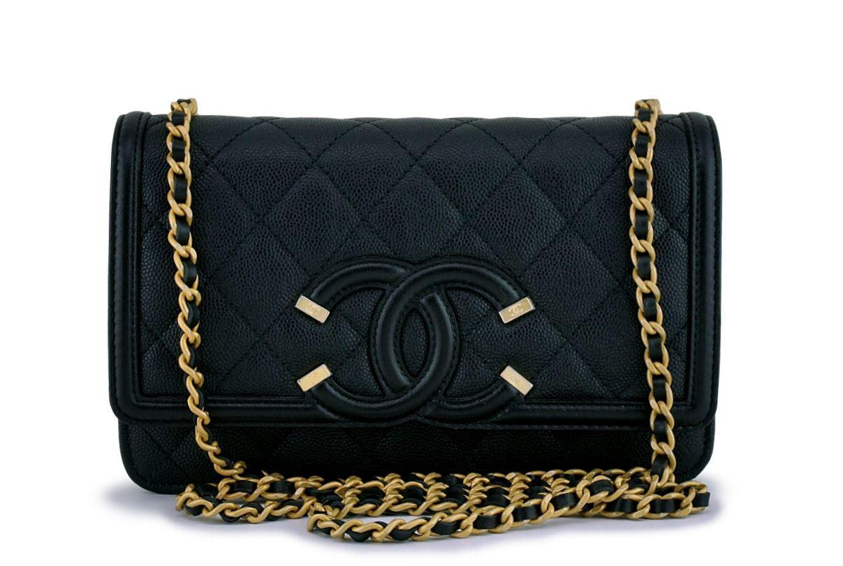 NIB Chanel Black Caviar Filligree WOC Wallet on Chain Flap Bag GHW