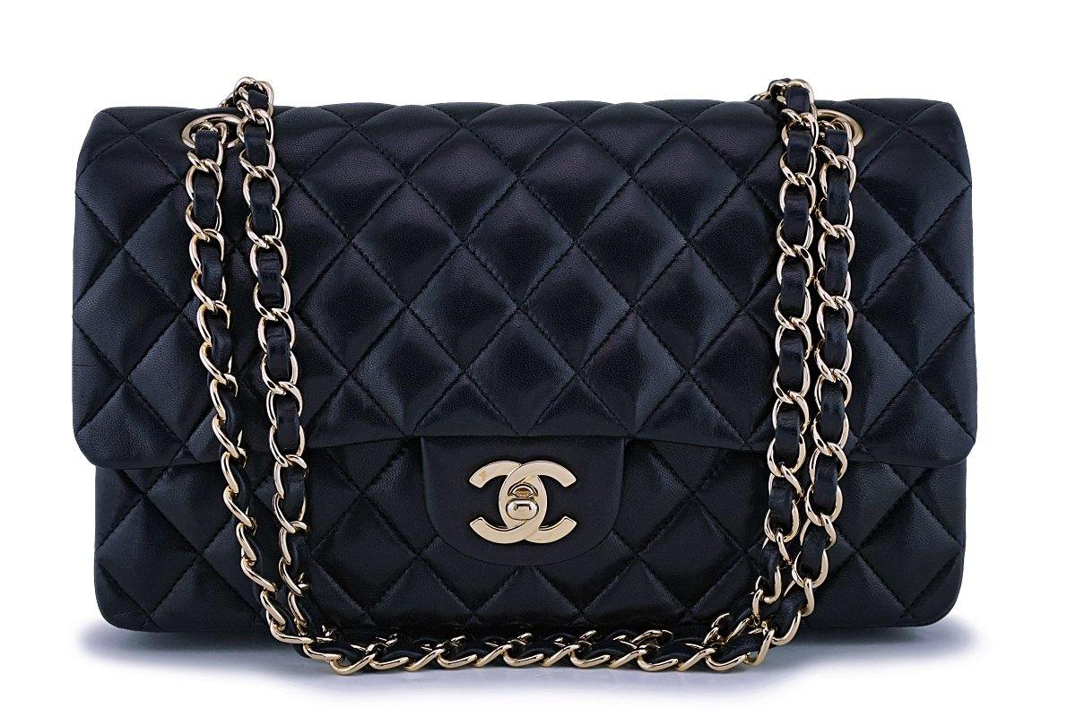 Chanel Black Lambskin Medium Classic Double Flap Bag 24k GHW