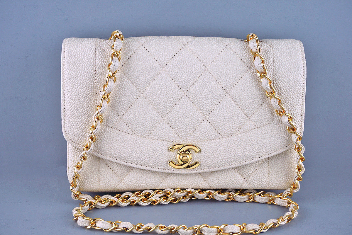 Chanel Caviar Vintage Quilted Classic "Diana" Flap, Light Beige Bag