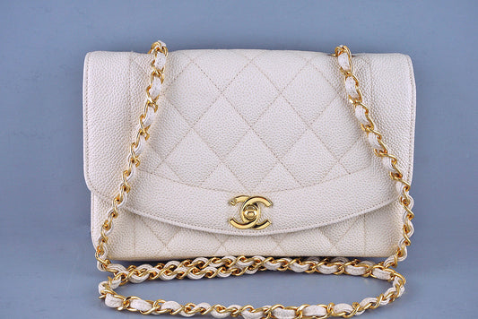 Chanel Caviar Vintage Quilted Classic "Diana" Flap, Light Beige  Bag