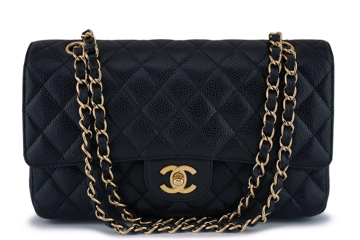 Chanel Black Caviar Medium Classic Double Flap Bag 24k GHW D3R