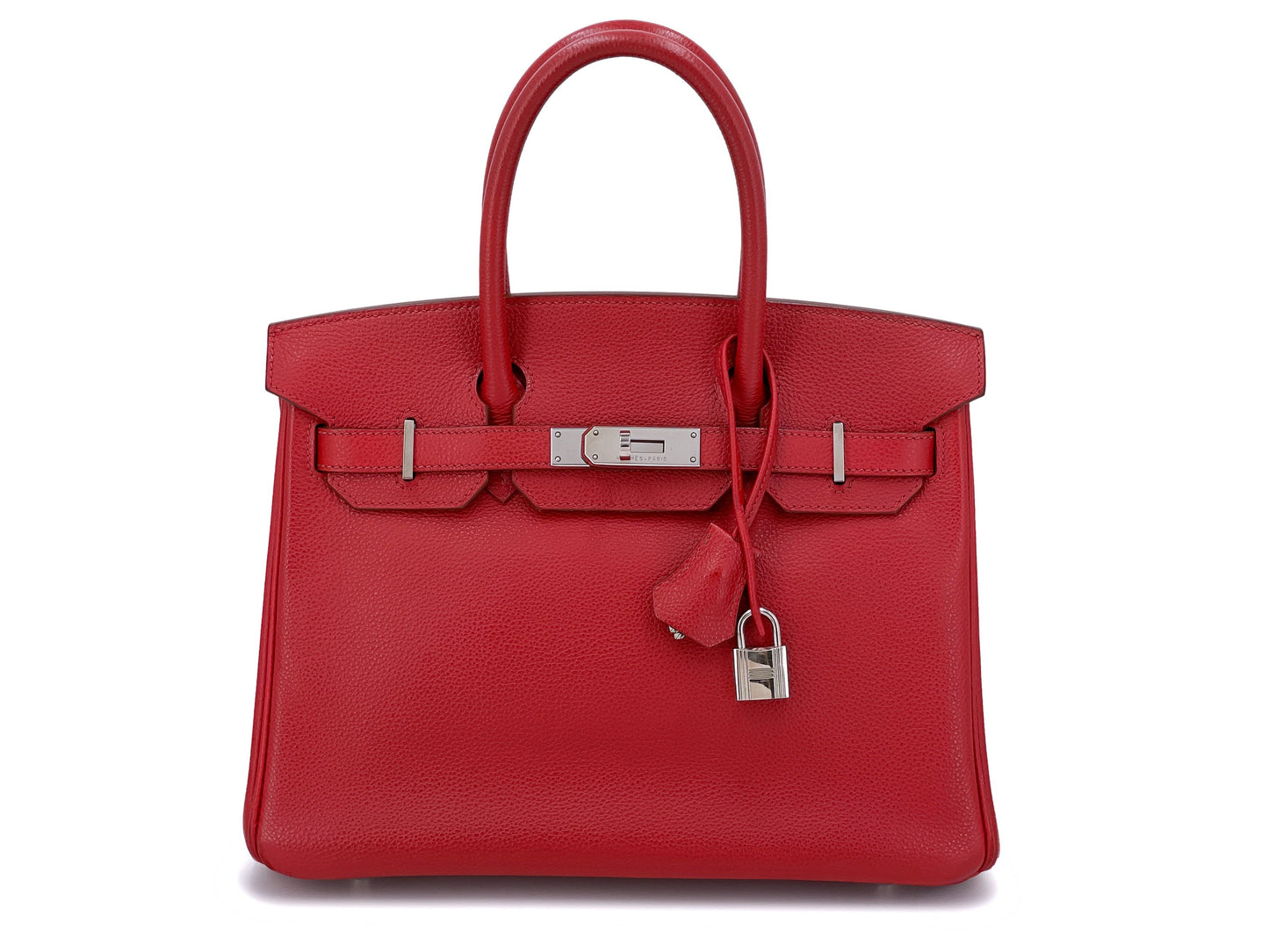 Hermes 30cm Rouge Garrance Red Evergrain Birkin Bag PHW 0C7