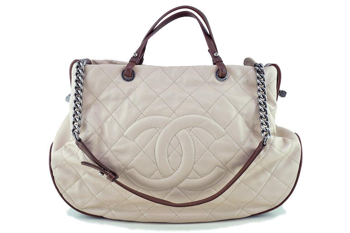 Chanel Light Taupe Beige Soft CC Quilted Convertible Tote Bag