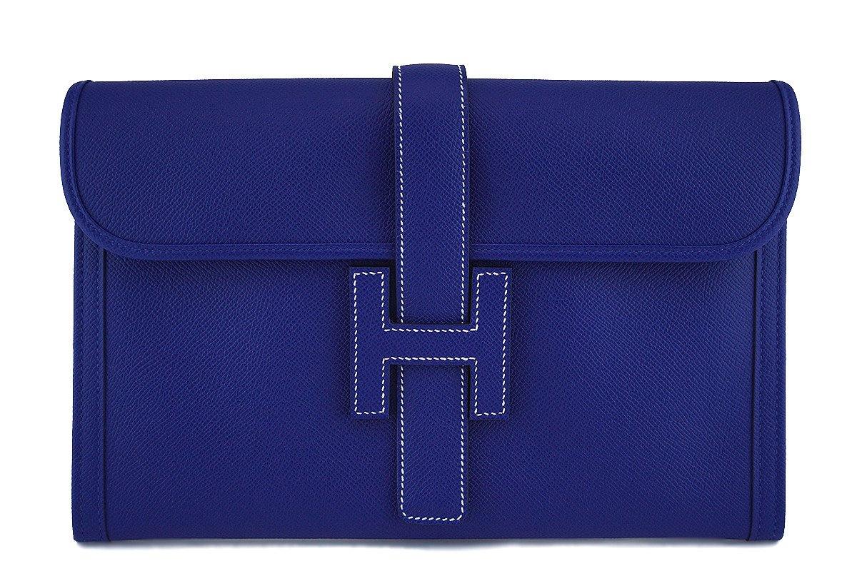 New 2017 Hermes 29cm Electric Blue Jige Clutch Bag NIB