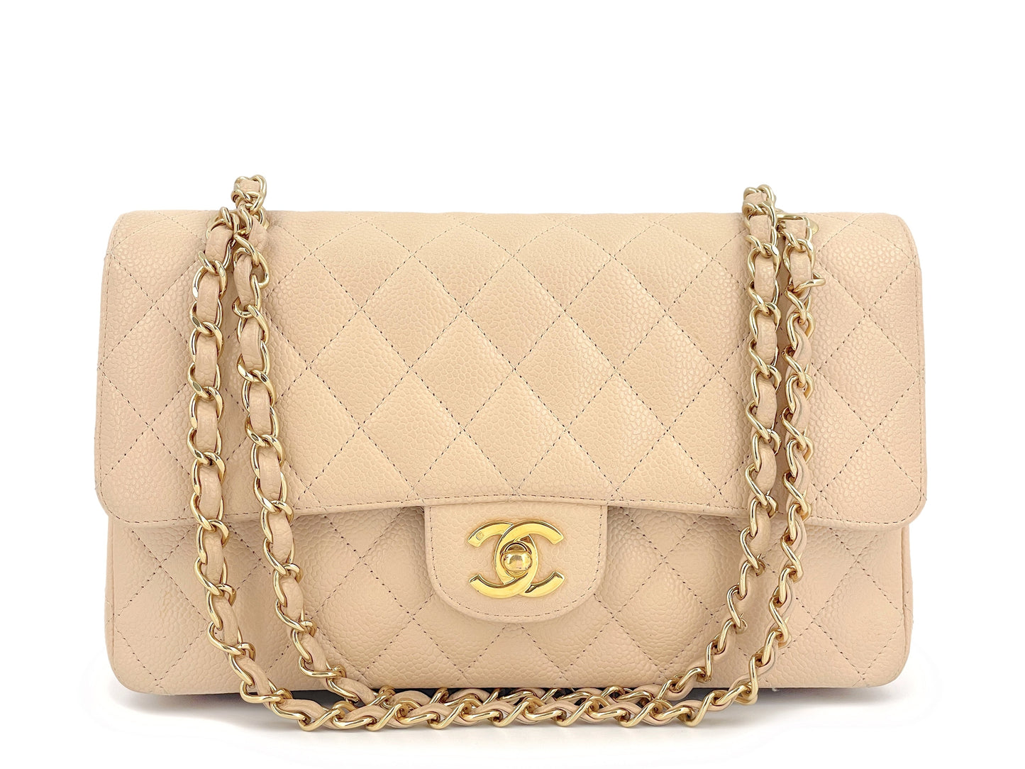 Chanel Vintage Beige Caviar Medium Classic Double Flap Bag 24k GHW
