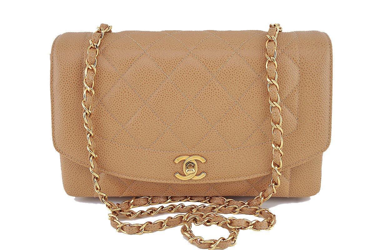 Chanel Camel Beige Caviar Vintage Quilted Classic "Diana" Flap Bag NTV