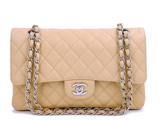 Chanel Light Beige Caviar Medium Classic Double Flap. Bag SHW