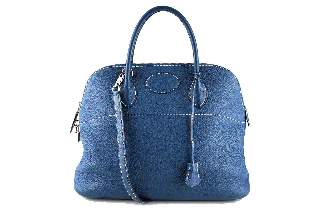 Hermes Blue Thalassa Clemence 35/37cm Mou Bolide Shoulder Tote Bag