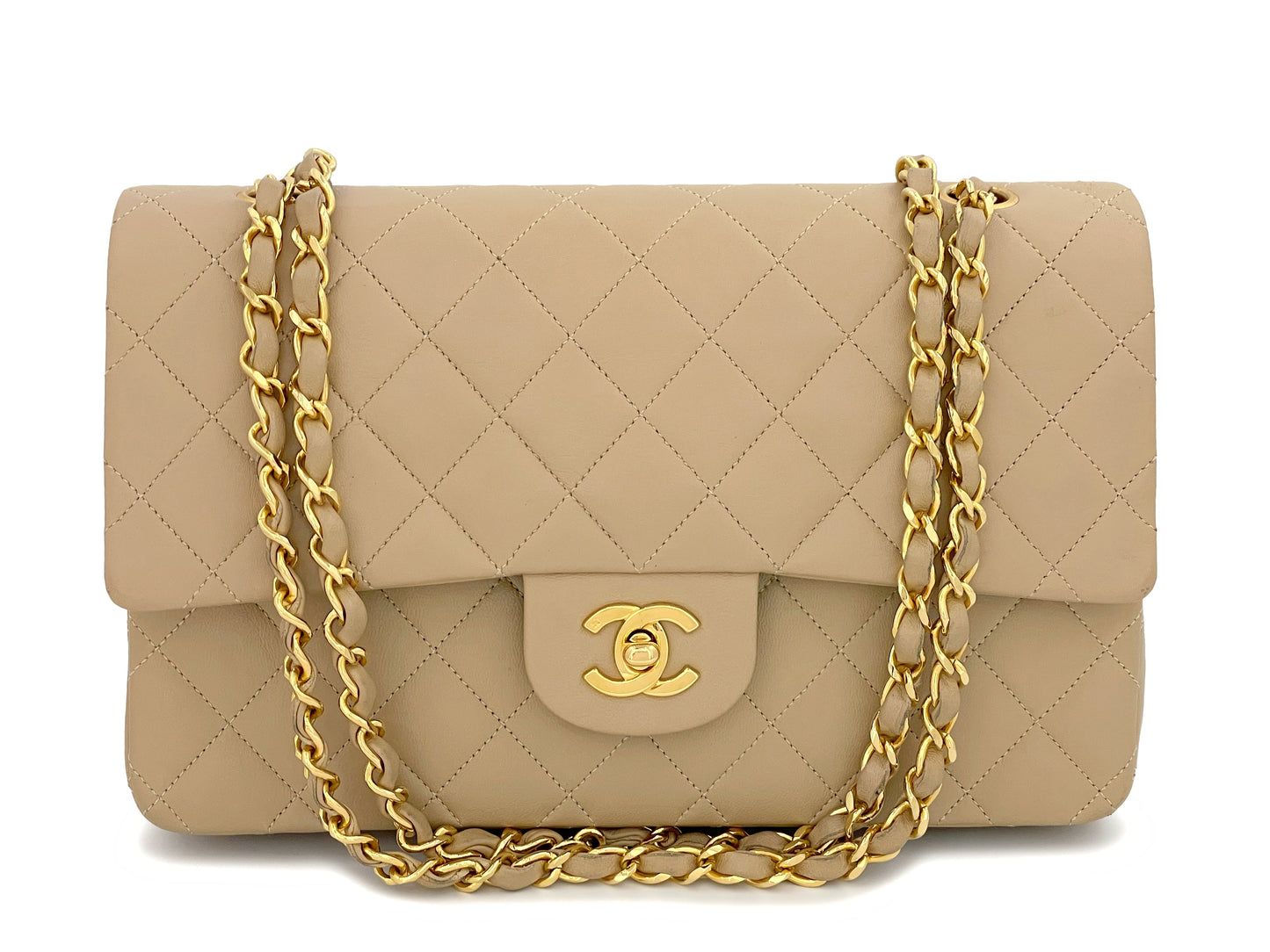 Pristine Chanel 1989 Vintage Beige Medium Classic Double Flap Bag 24k GHW Lambskin