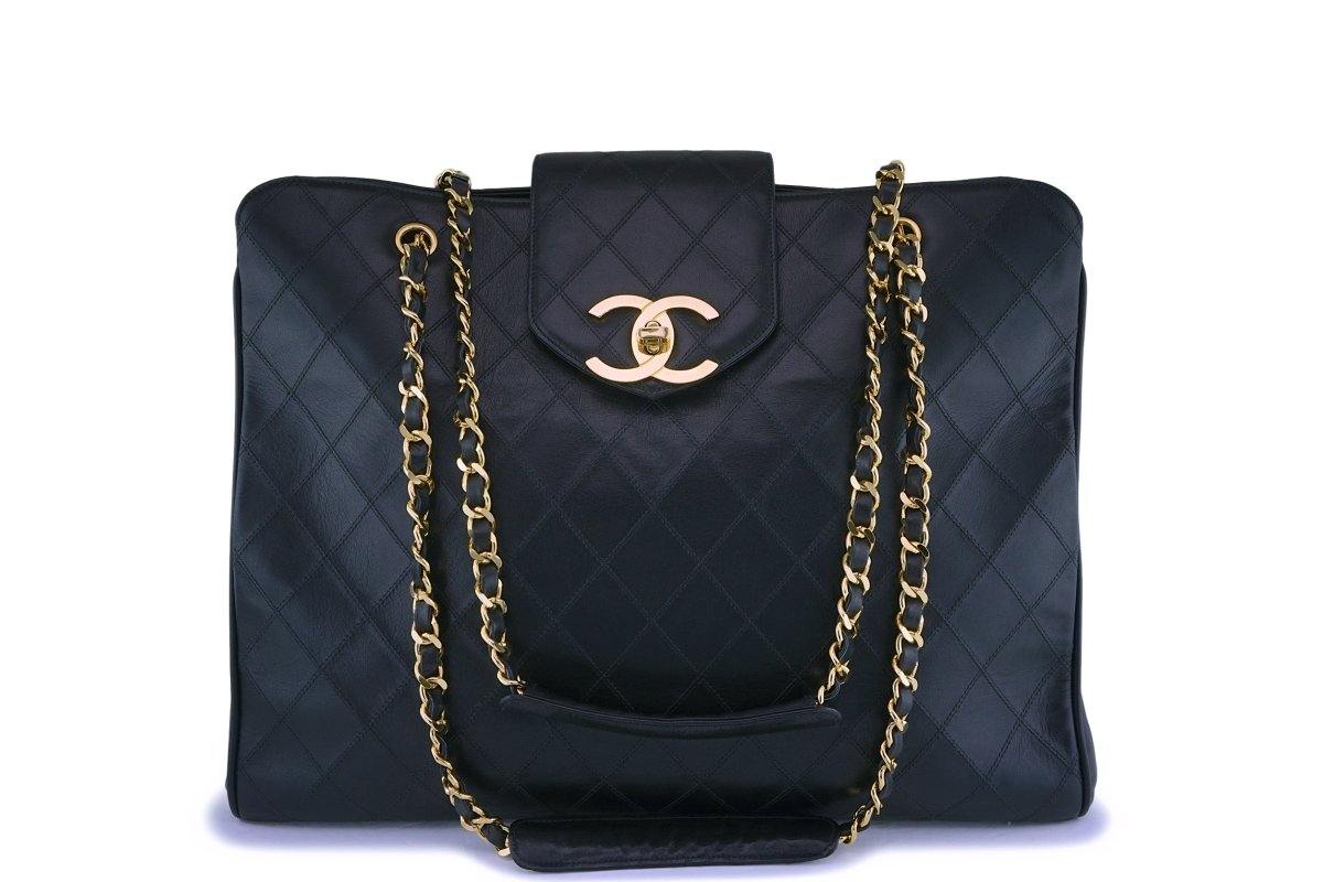 Chanel Vintage Black Weekender Supermodel XL Shopper Tote Bag 24k GHW