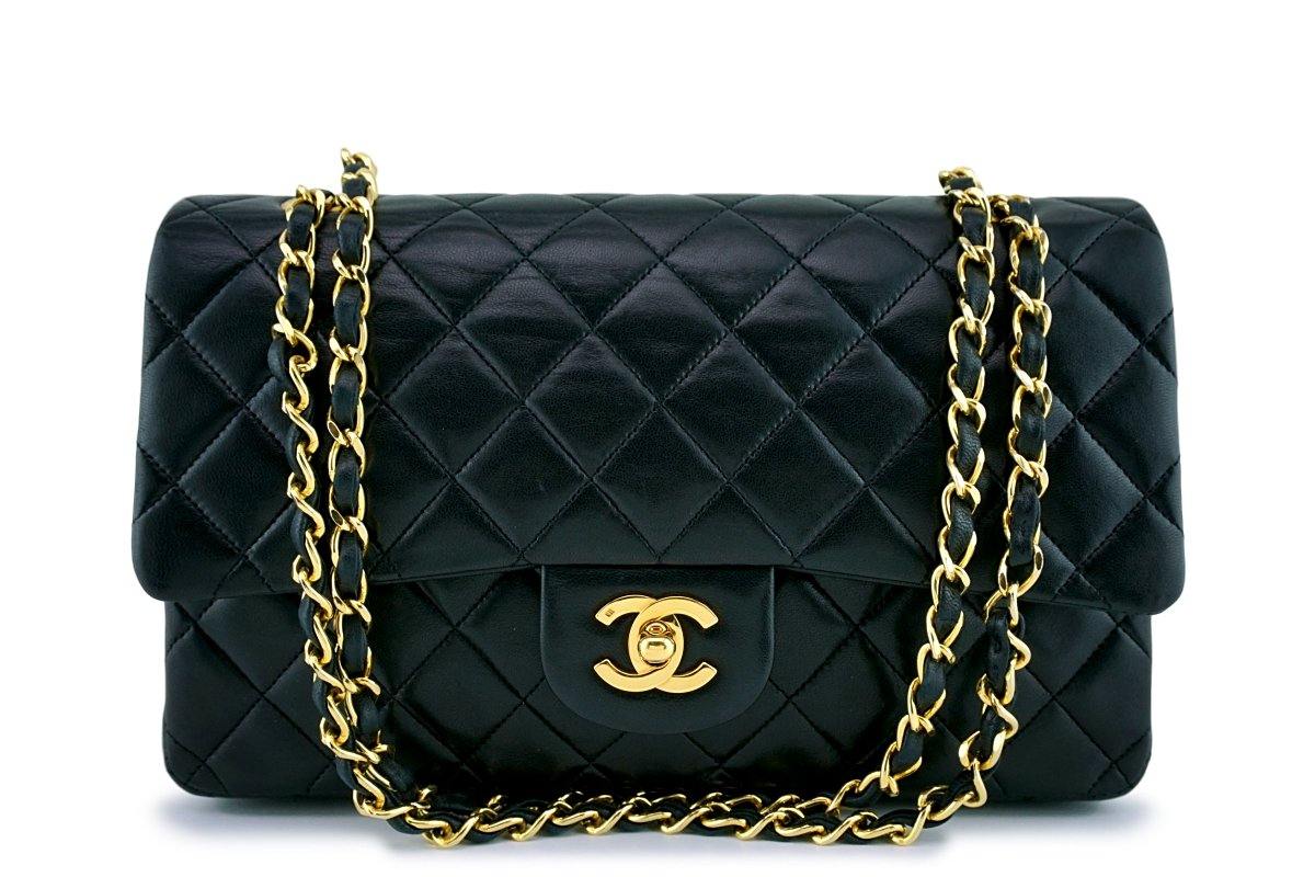 Chanel Black Lambskin Medium Classic Double Flap Bag 24k GHW