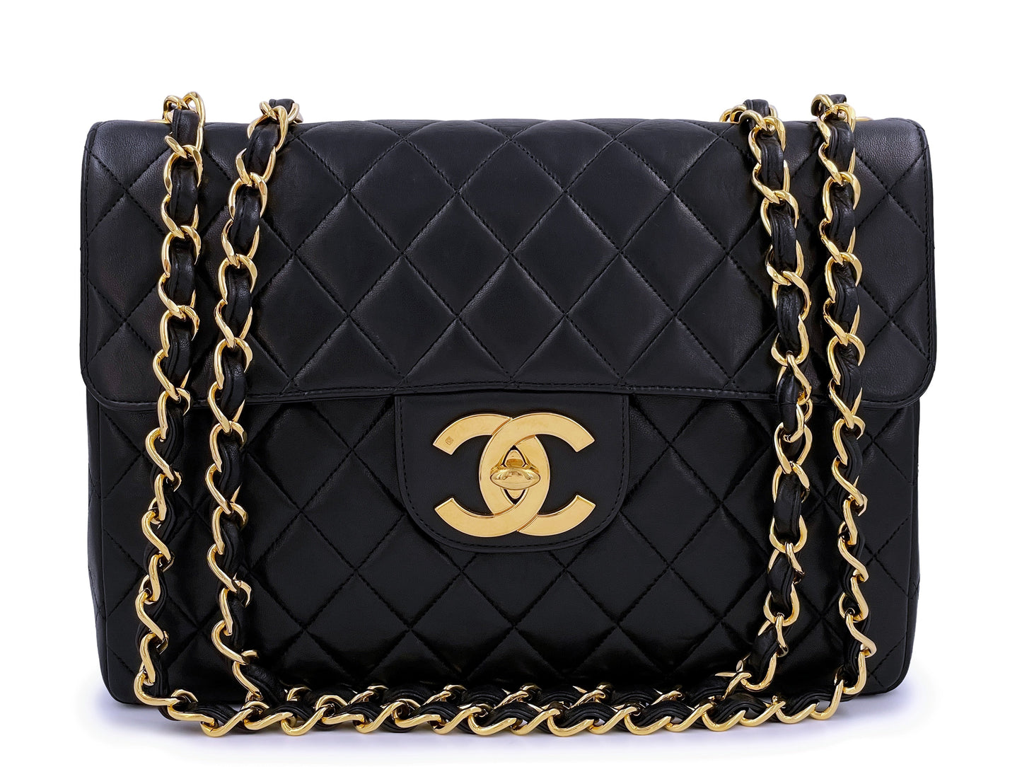 Chanel Vintage Black Jumbo Classic Flap Bag 24k GHW Lambskin