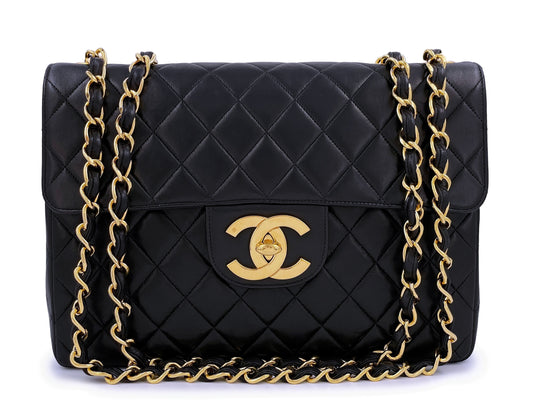 Chanel Vintage Black Jumbo Classic Flap Bag 24k GHW Lambskin