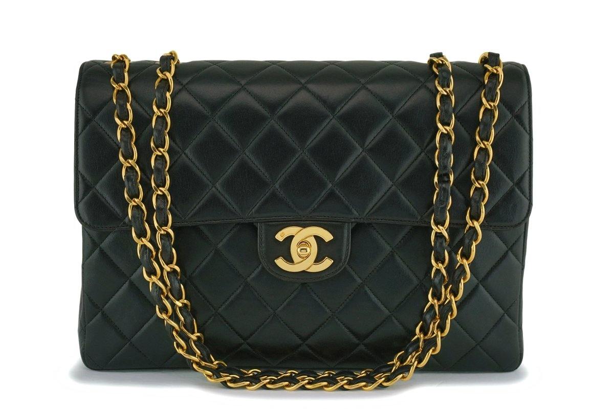 Chanel Black Lambskin Jumbo Classic Flap Bag 24k GHW