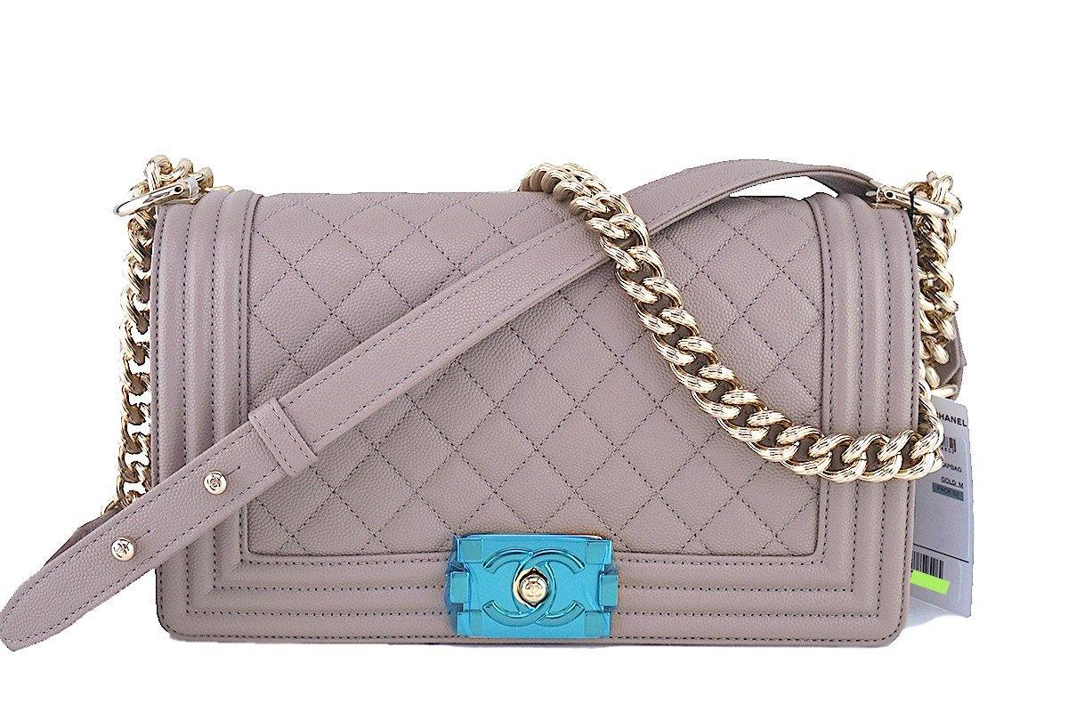 NWT 17P Chanel Taupe Nude Gray Le Boy Classic Flap, Medium Caviar Bag