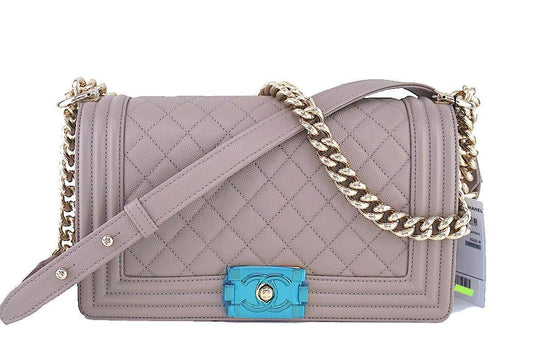 NWT 17P Chanel Taupe Nude Gray Le Boy Classic Flap, Medium Caviar Bag