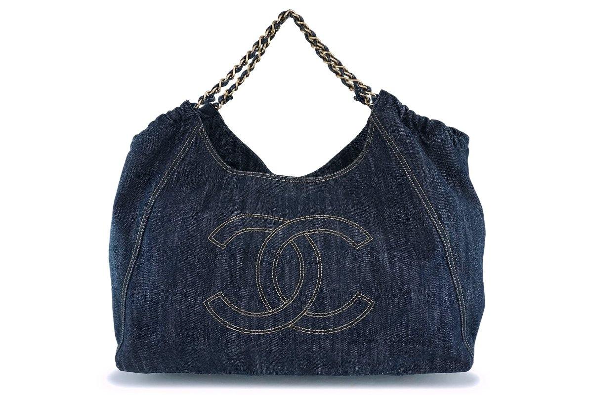Chanel Dark Blue Denim XL Giant Coco Cabas Tote Bag