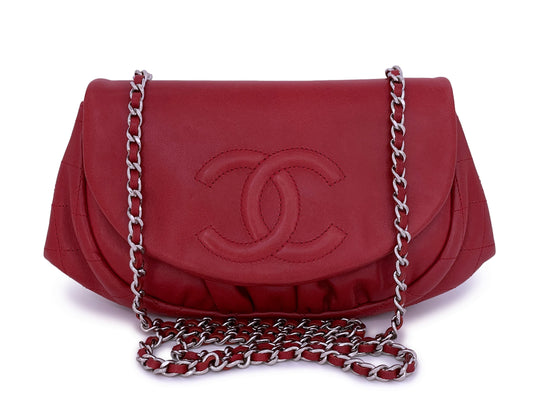 Chanel Red Half Moon Wallet on Chain WOC Flap Bag SHW Lambskin