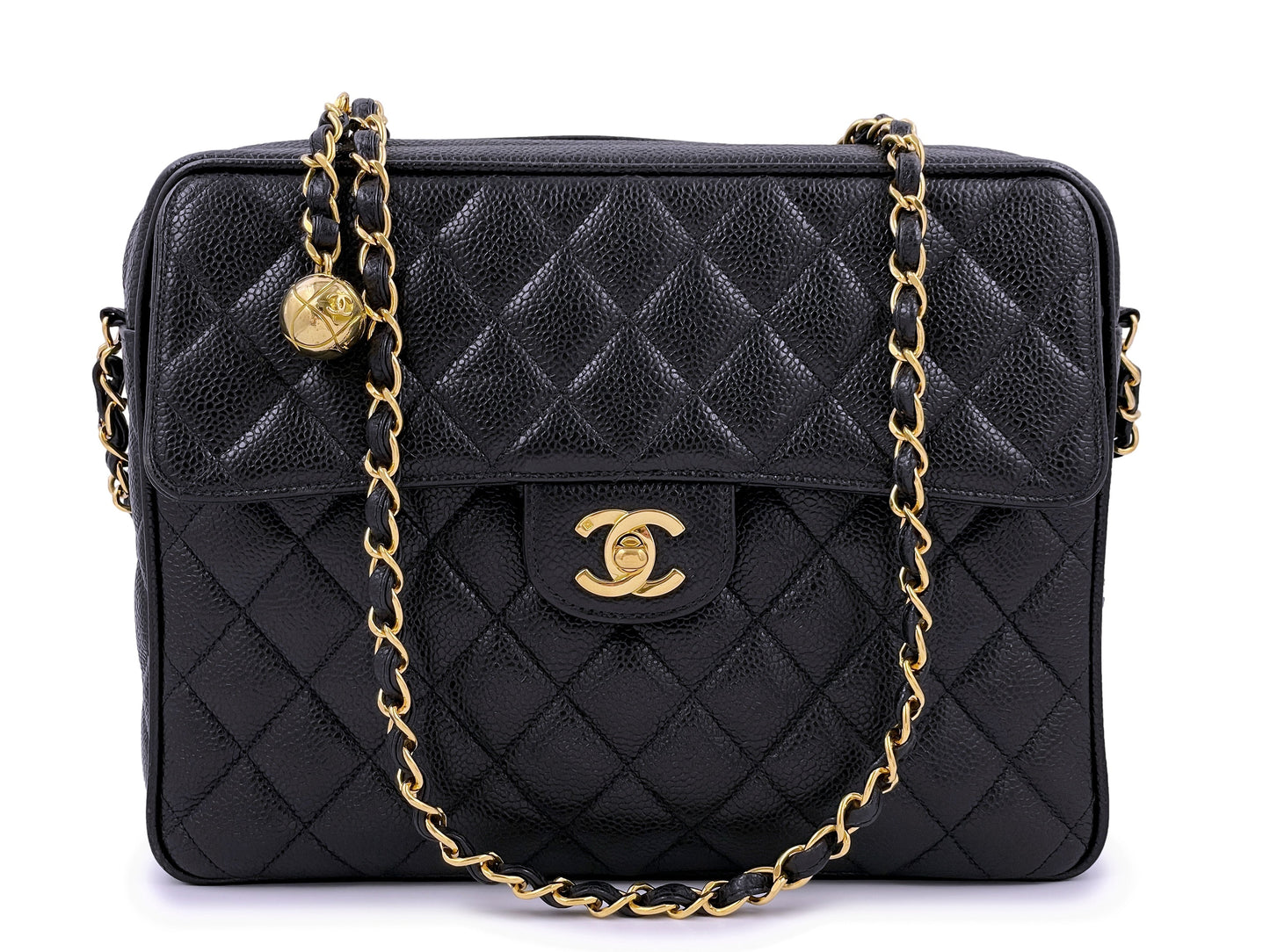 Chanel Vintage Black Caviar Flap Camera Case Bag 24k GHW