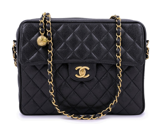 Chanel Vintage Black Caviar Flap Camera Case Bag 24k GHW