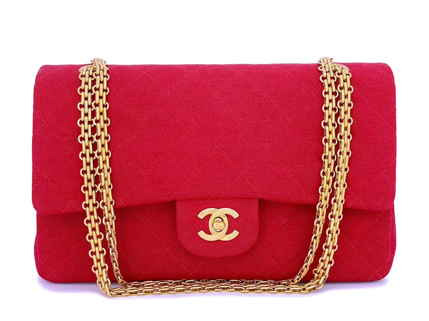 Chanel Red Jersey Medium Classic Double Flap Bag 24k GHW