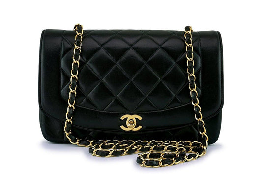 Chanel Vintage Black Lambskin Medium Diana Flap Bag
