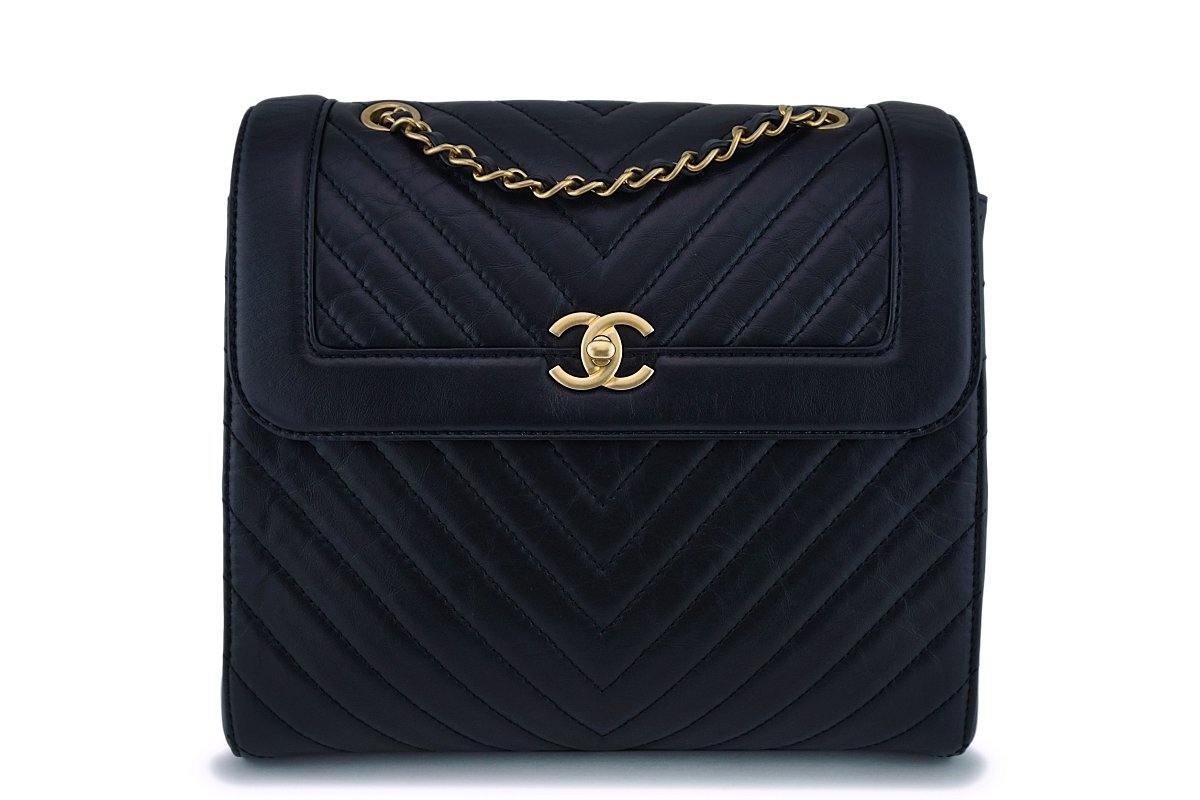 Pristine Chanel Aged Calfskin Large Chevron Framed Backpack Bag GHW