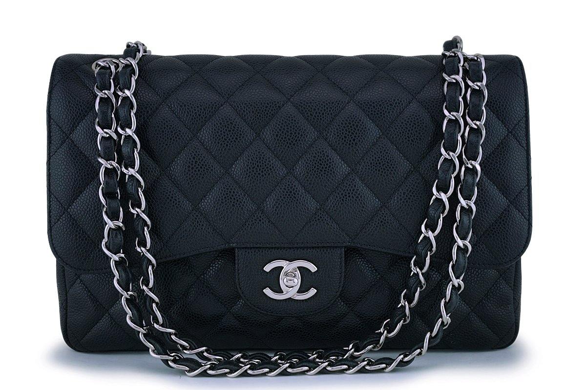 Chanel Black Caviar Jumbo Classic Double Flap Bag SHW